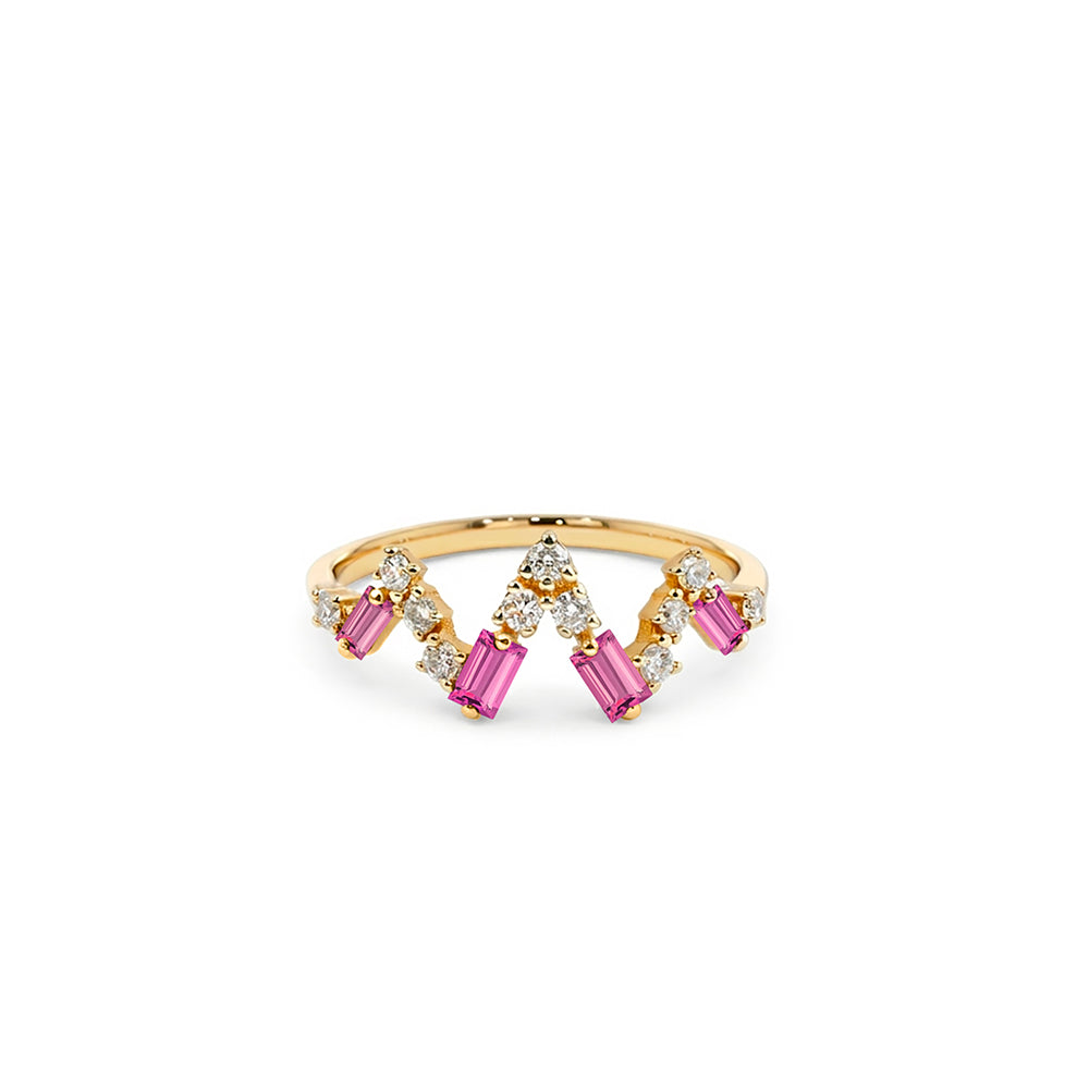 Minimalist Pink Sapphire Diamond Ring, 14K Gold Pink Gemstone Ring
