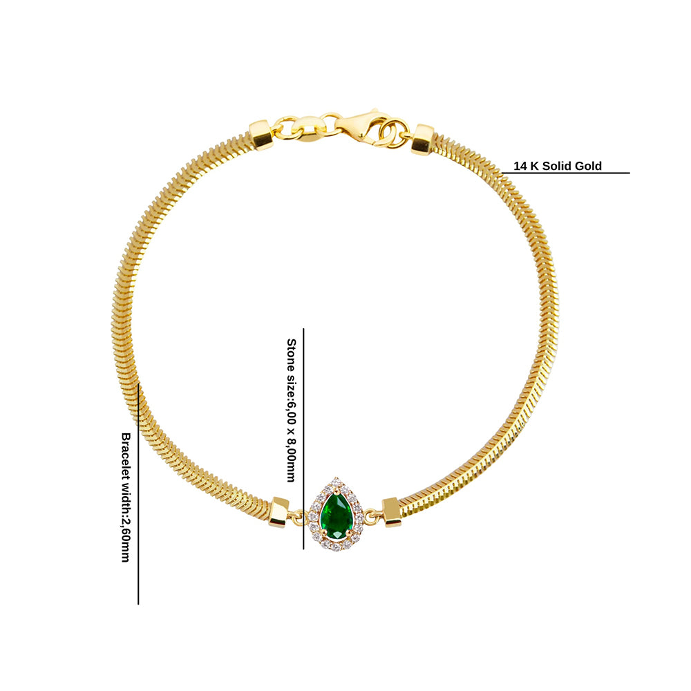 Pear Emerald Diamond Bracelet / May Birthstone Jewelry