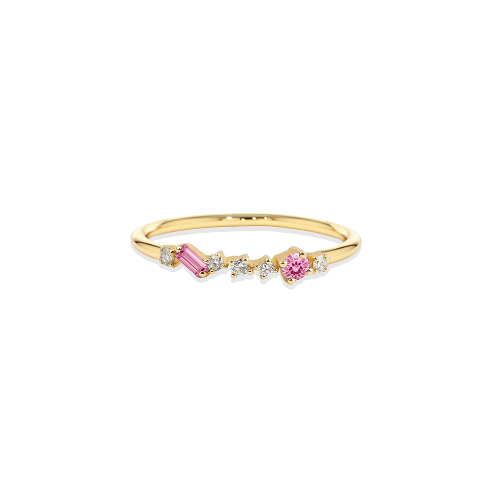 14K Gold Pink Sapphire Ring / Scattered Gemstone Ring