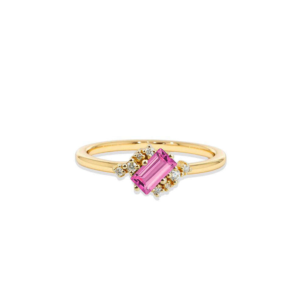 14K Gold Baguette Pink Sapphire Ring