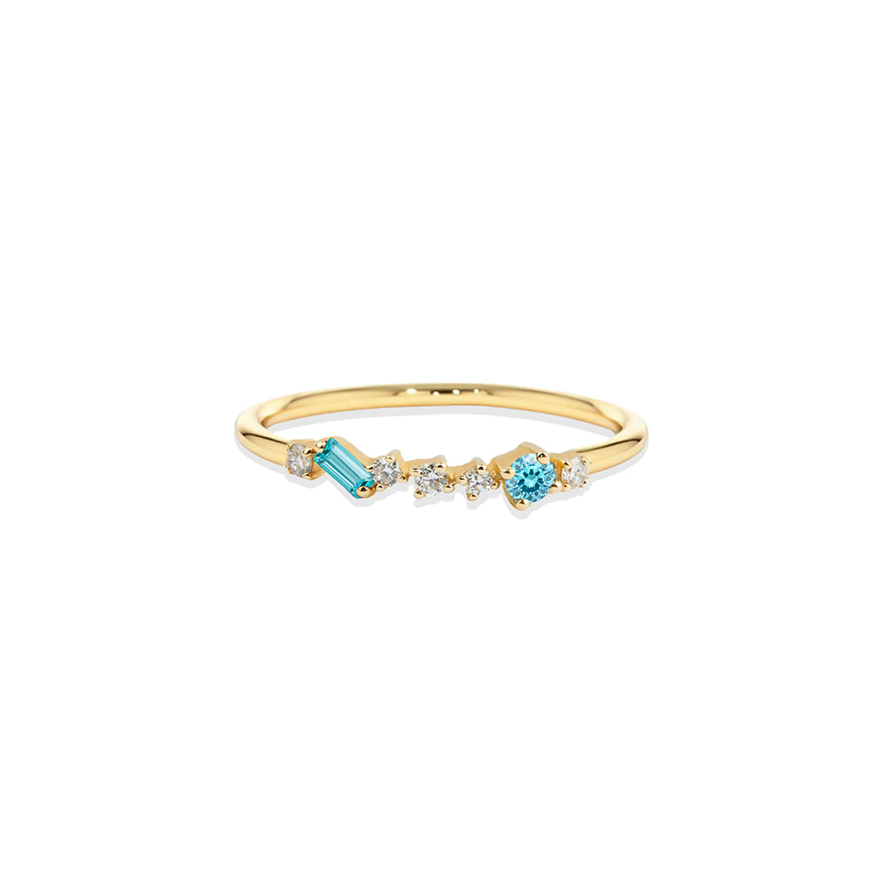 Aquamarine Baguette Ring / Diamond Ring
