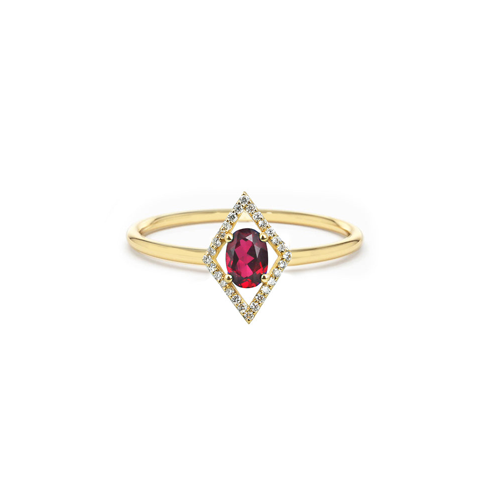 14K Gold Geometric Ruby Ring / Diamond Minimal Ring