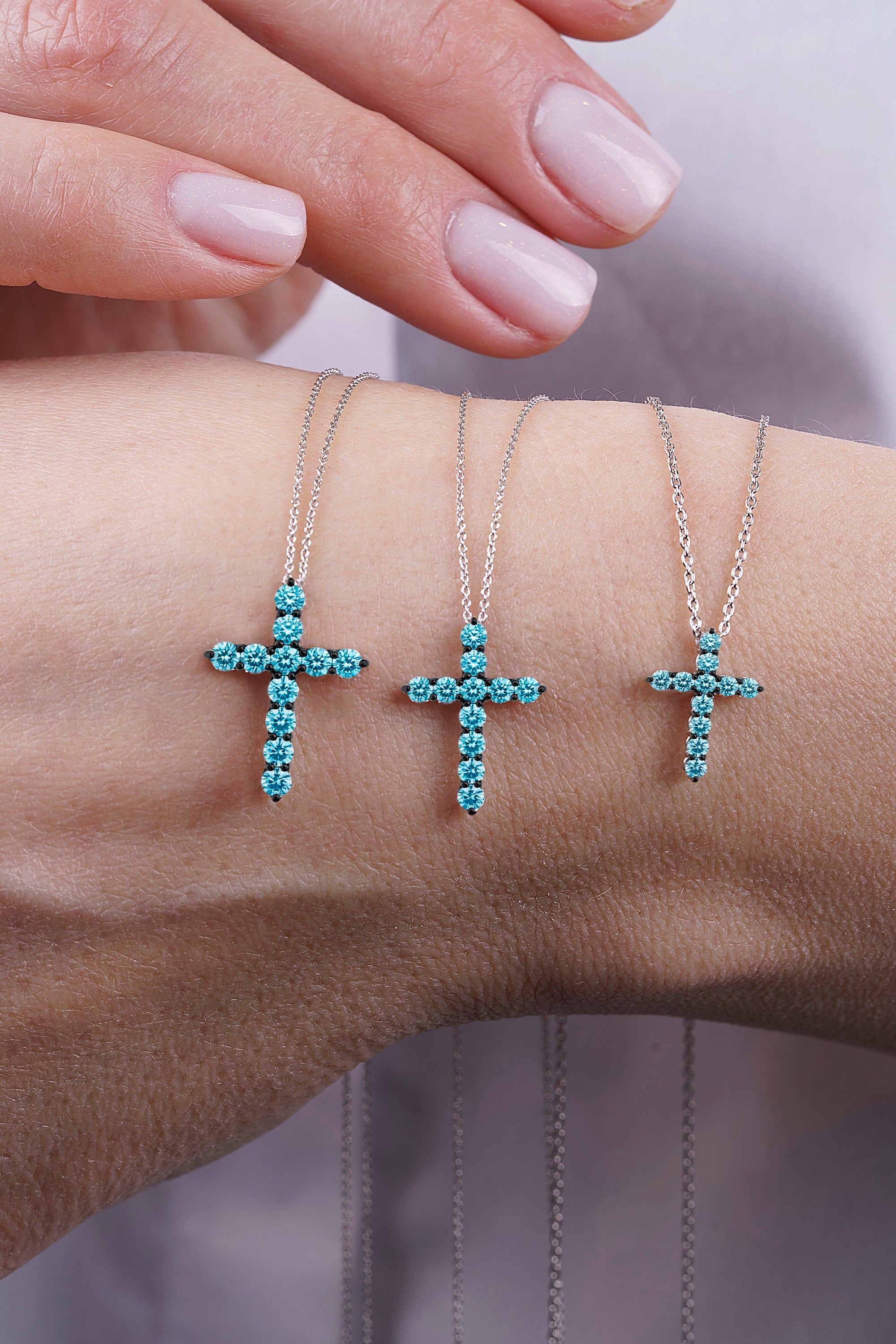 14K Gold Aquamarine Cross Necklace / Baptism Gift