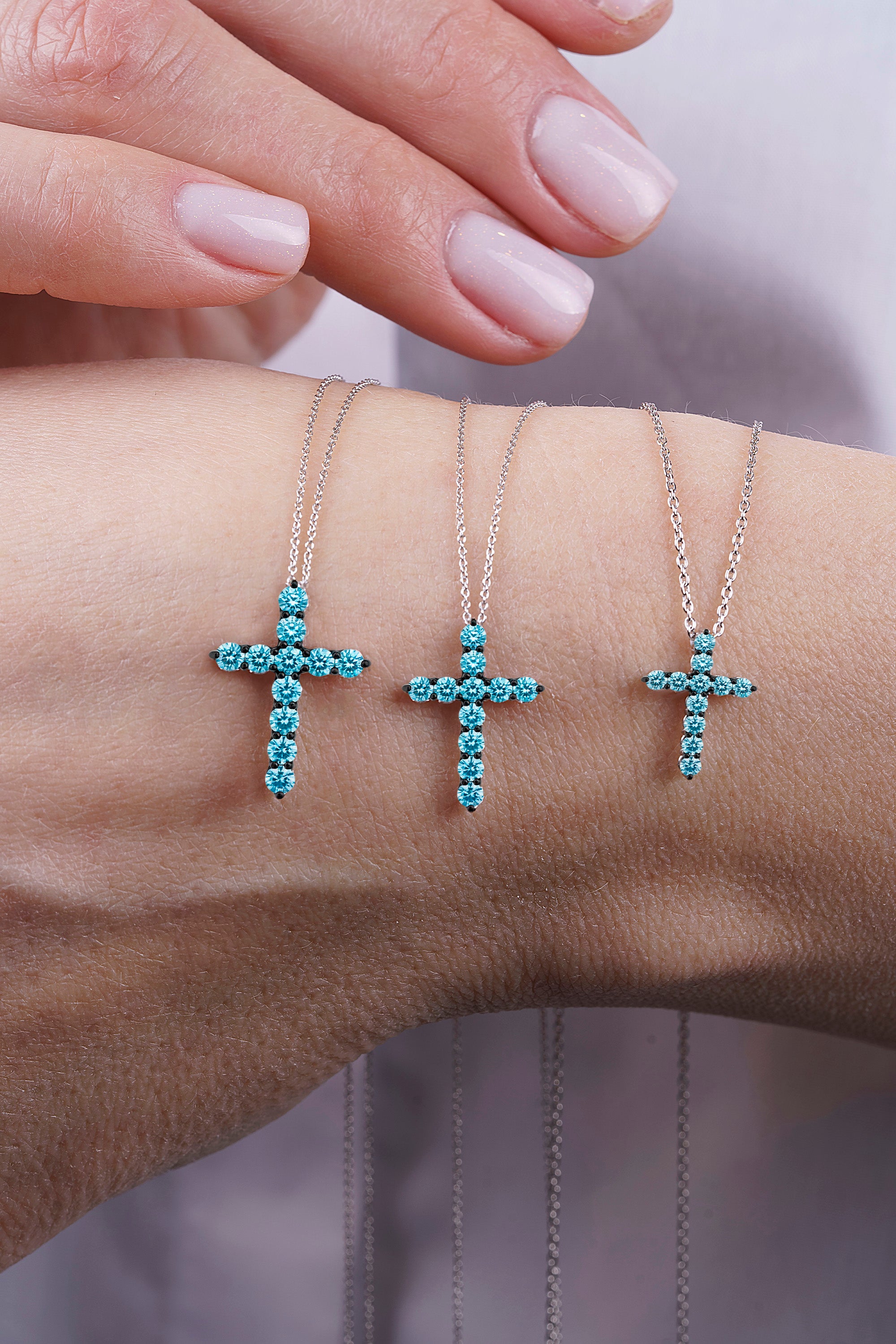 14K Gold Aquamarine Cross Necklace / Religious Pendant