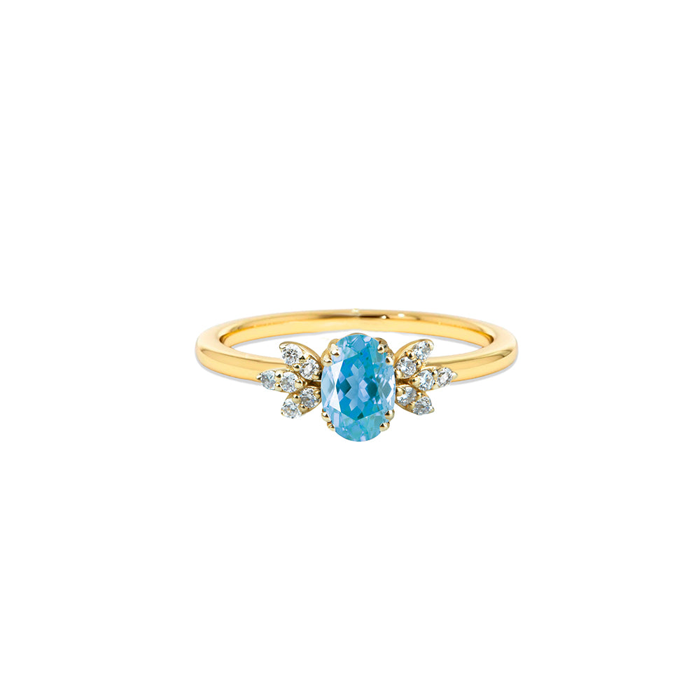 14K Gold Oval Aquamarine Ring / Diamond Wedding Ring