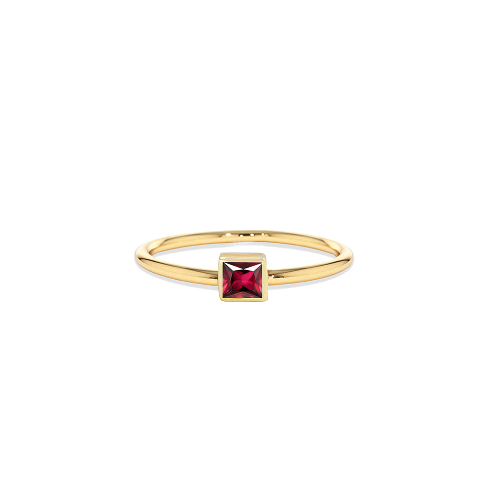 14K Gold Square Cut Solitaire Ruby Ring