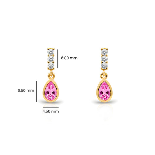 14K Gold Pink Sapphire Teardrop Earrings