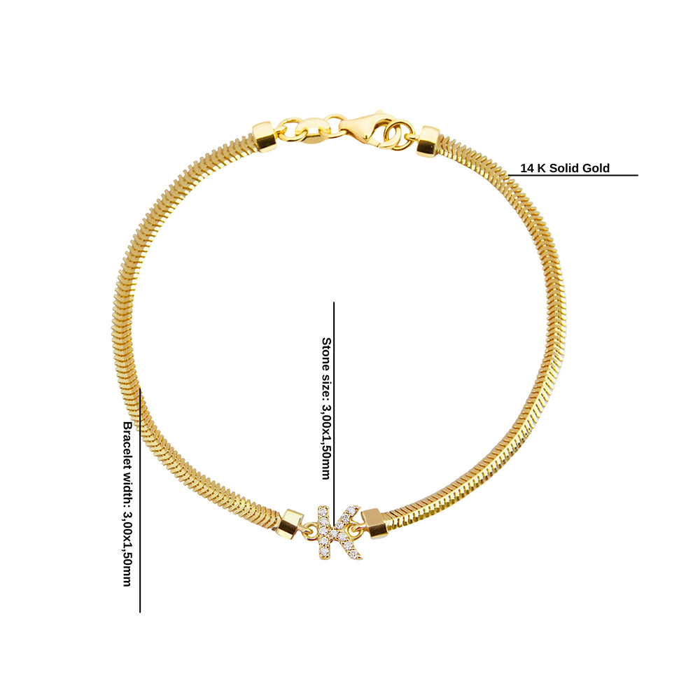 14K Gold Diamond Initial K Bracelet