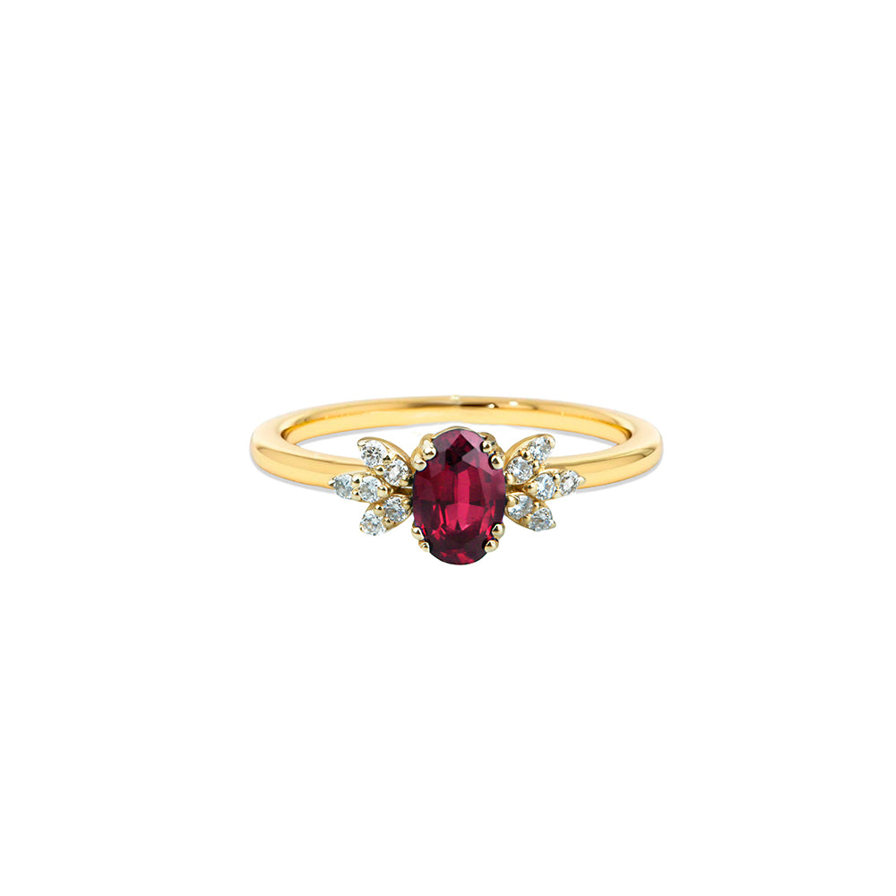 14K Gold Oval Ruby Ring / Diamond Ring