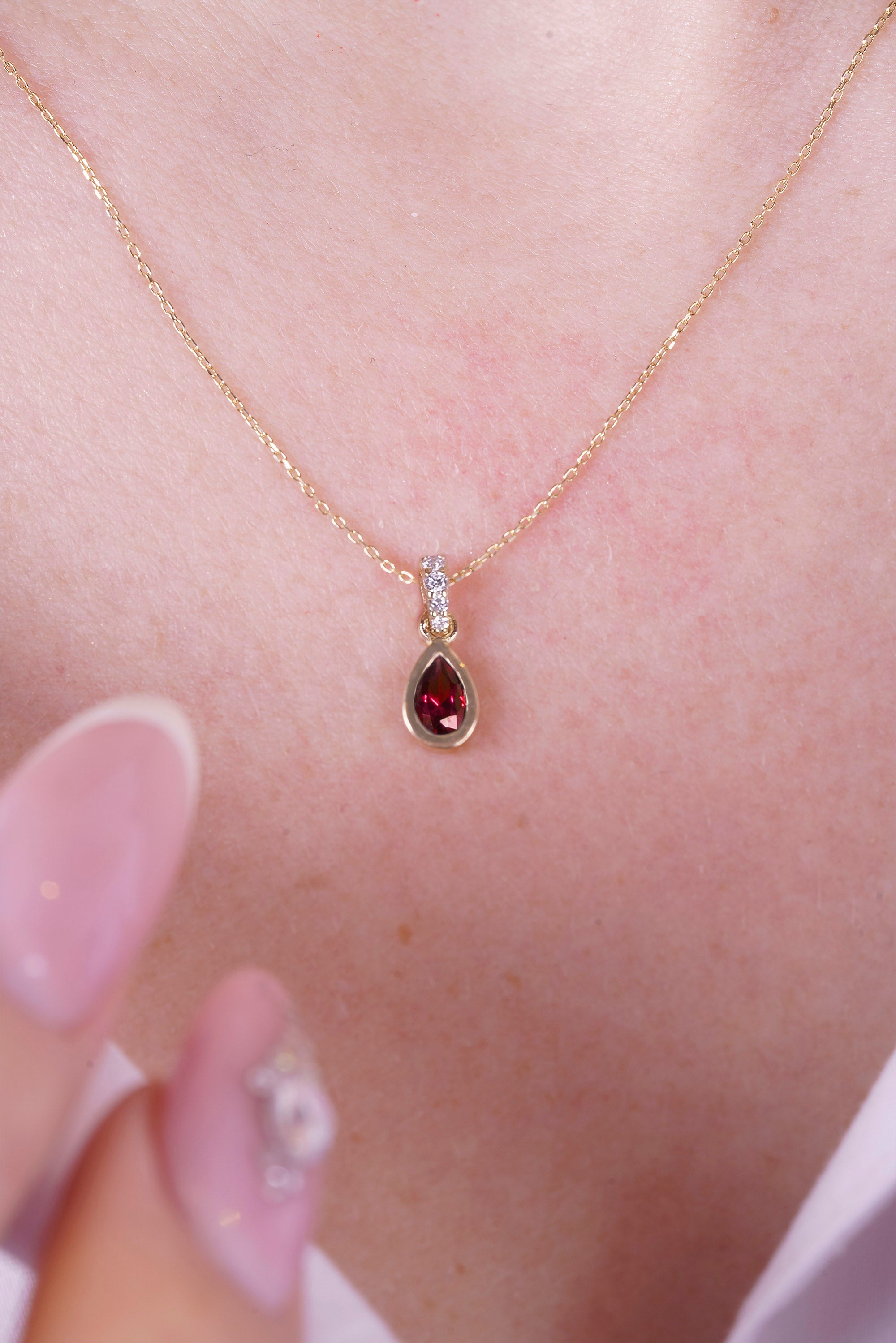 14K Gold Ruby Teardrop Necklace