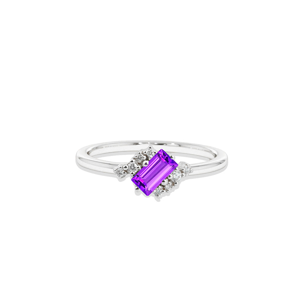 14K Gold Amethyst Diamond Ring / Birthday Gift