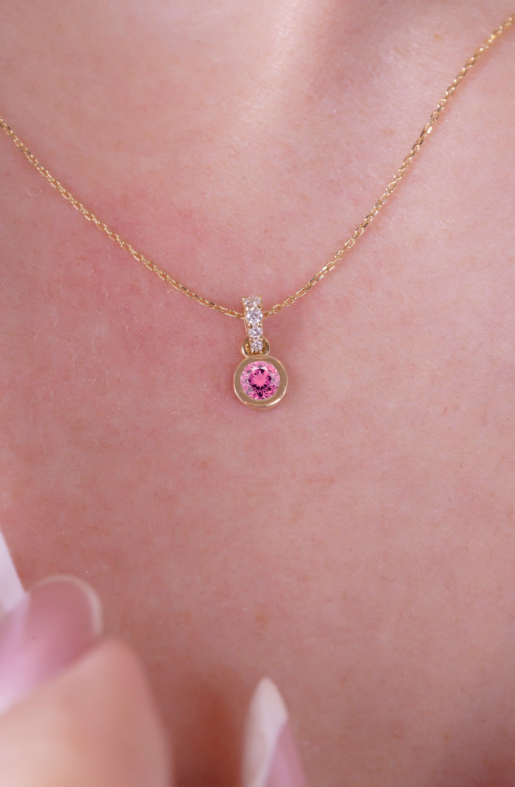 Round Pink Sapphire Diamond Necklace