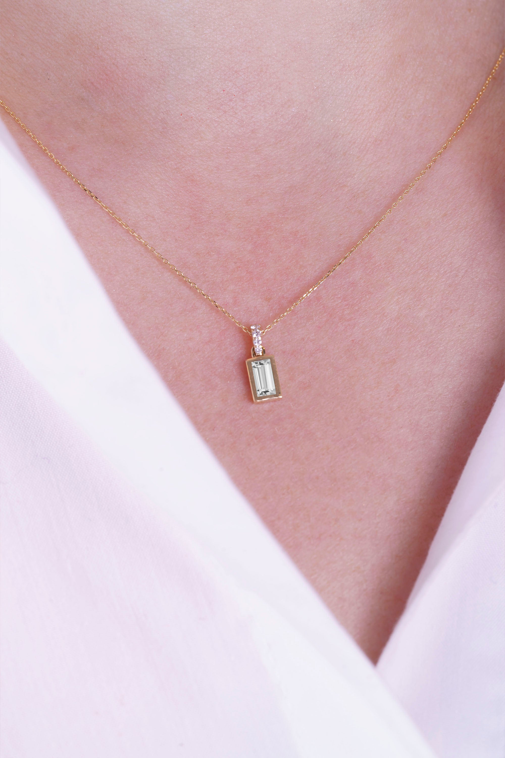 White Sapphire Bar Pendant Necklace, Dainty Diamond Necklace
