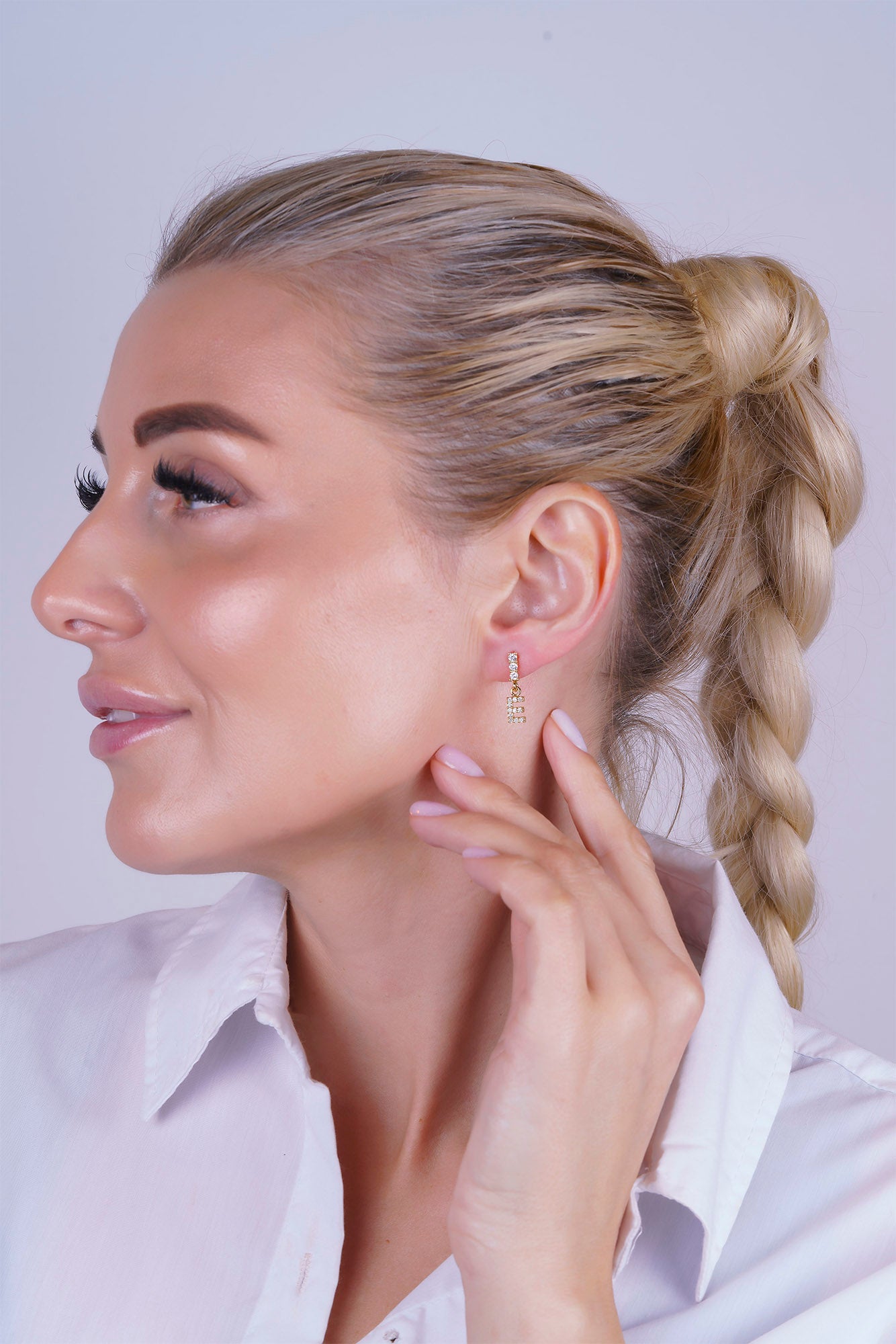 14K Gold Diamond Letter E Earring