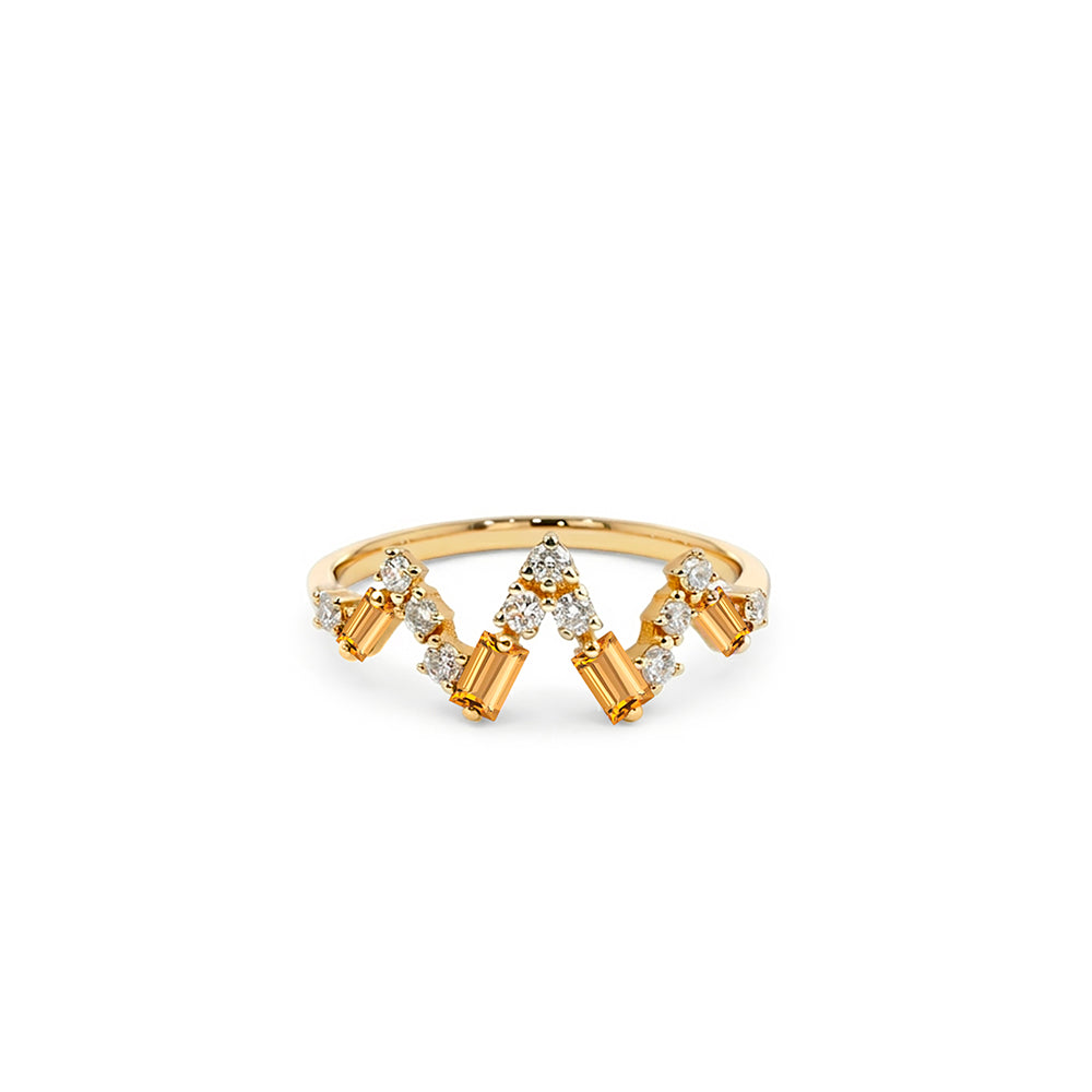 Citrine Diamond Crown Ring, Chevron Citrine Ring