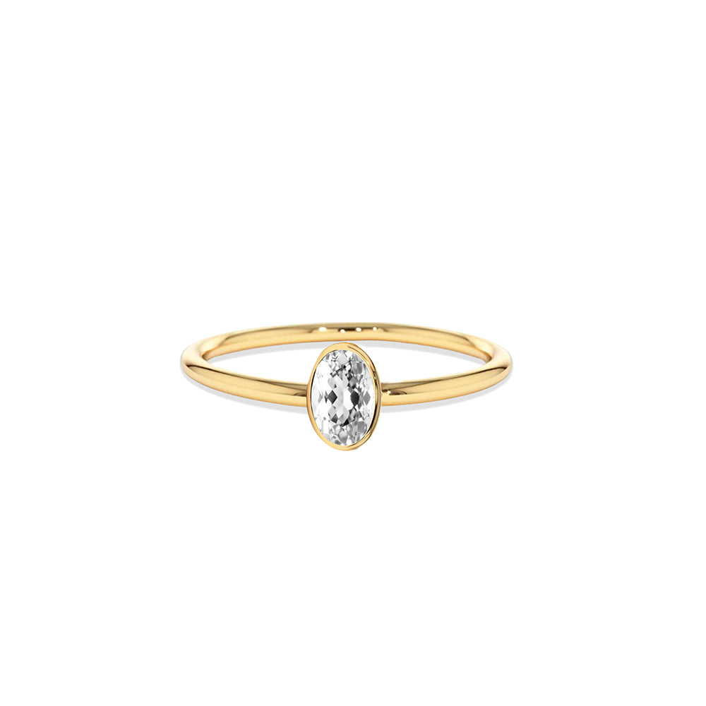 14K Gold White Sapphire Ring / Oval Bezel Setting