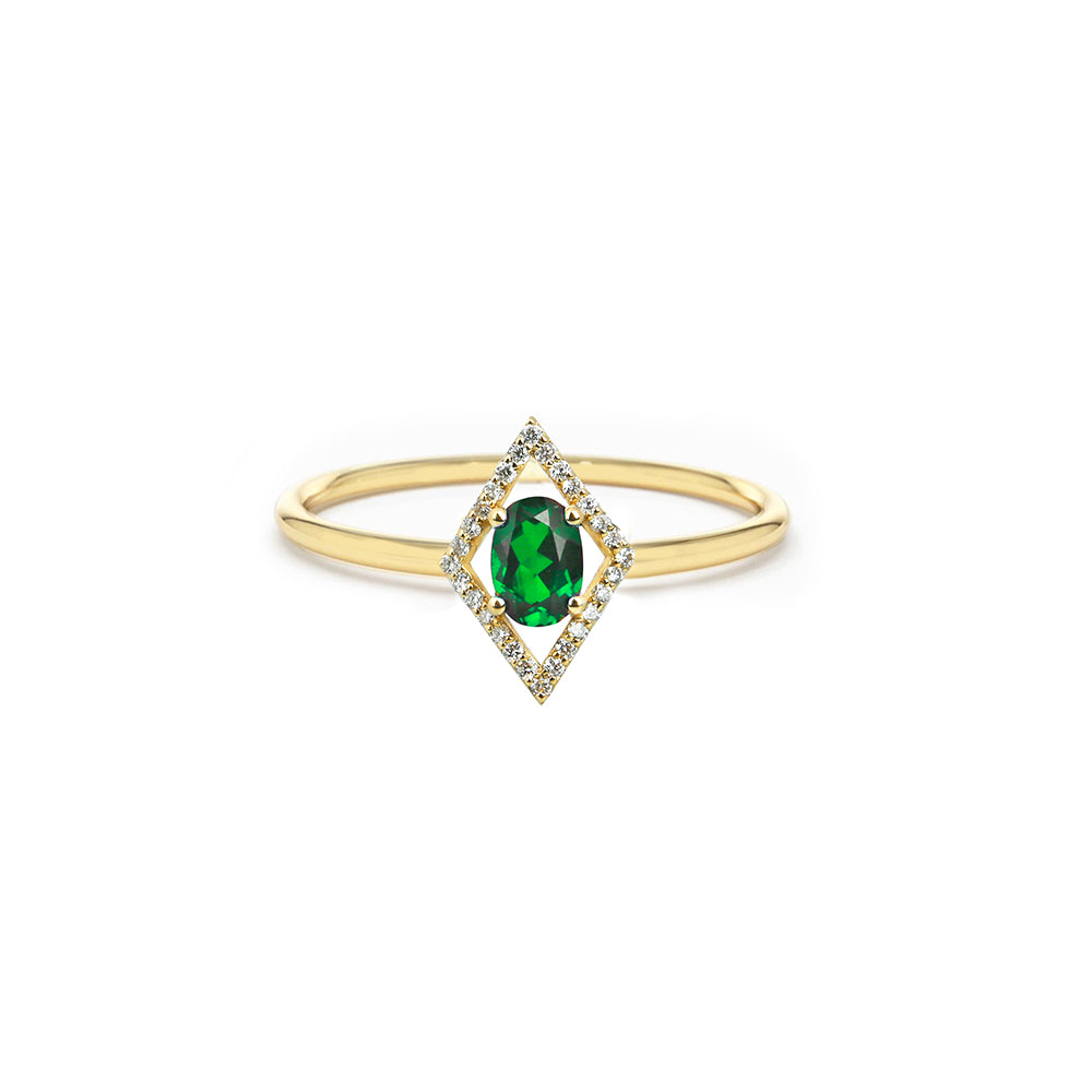 Kite Halo Emerald Ring / Romantic Gift