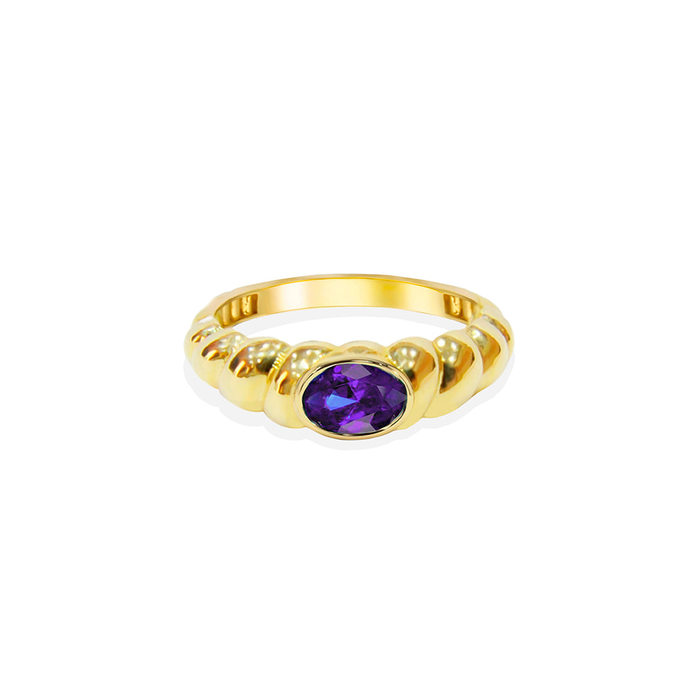 14K Gold Natural Amethyst Bubble Ring