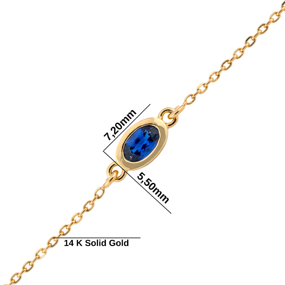 14K Gold Natural Oval Sapphire Bracelet, Handmade Sapphire Bracelet
