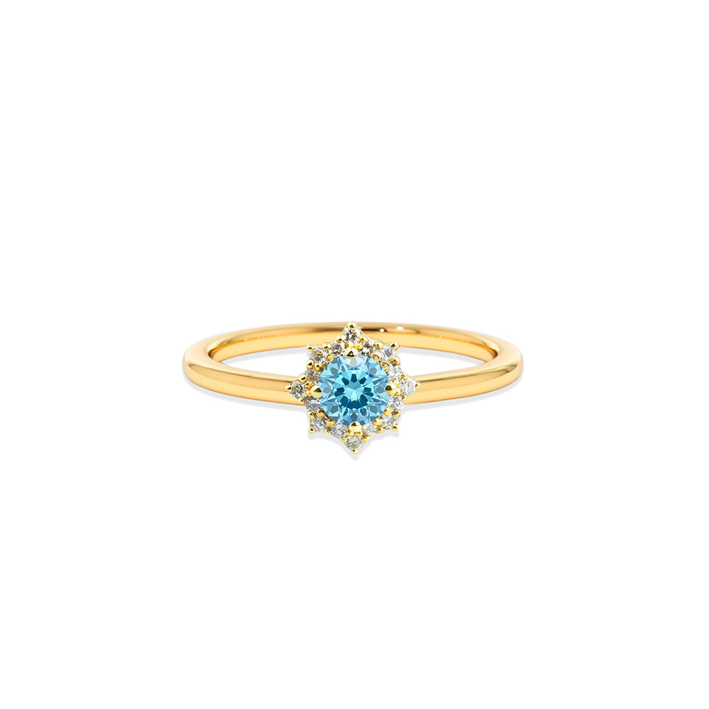 0.60 Carat 14K Solid Gold Aquamarine Halo Ring