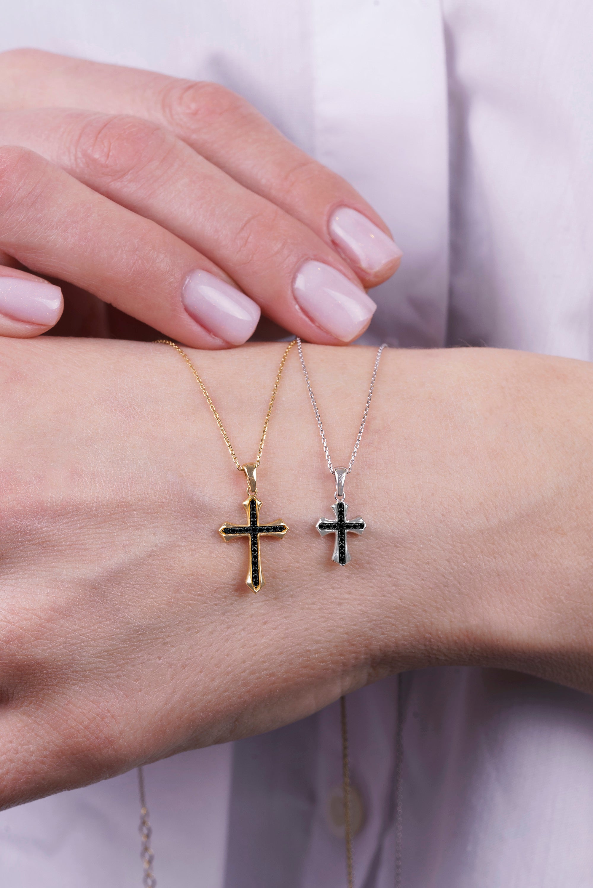 Traditional Black Diamond Cross Necklace / Christmas Gift
