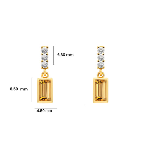 14K Gold Citrine Baguette Earrings