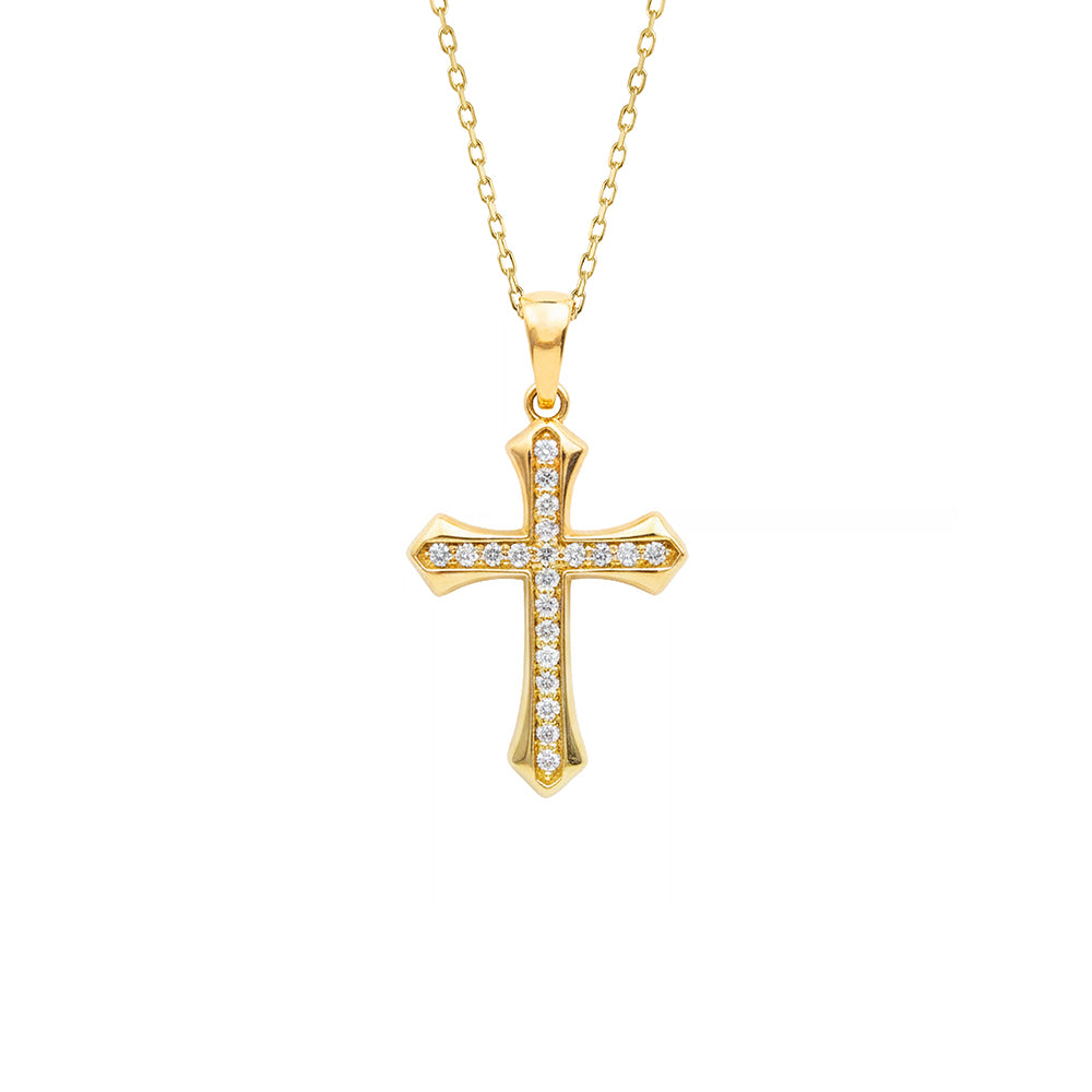 14K Gold Diamond Cross Necklace / Vintage Style Christian Pendant