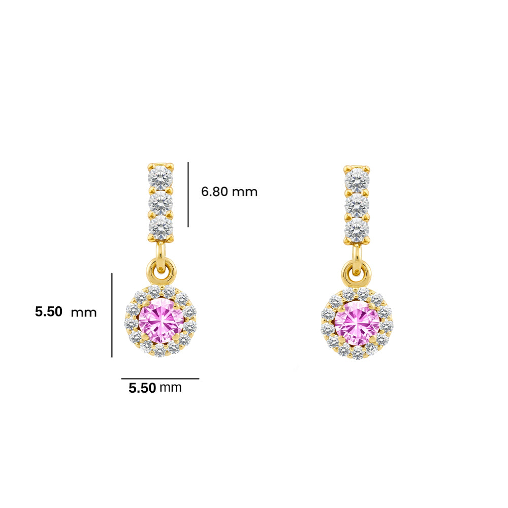 14K Gold Pink Sapphire Halo Earrings