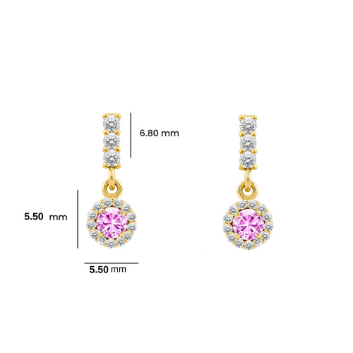 14K Gold Pink Sapphire Halo Earrings