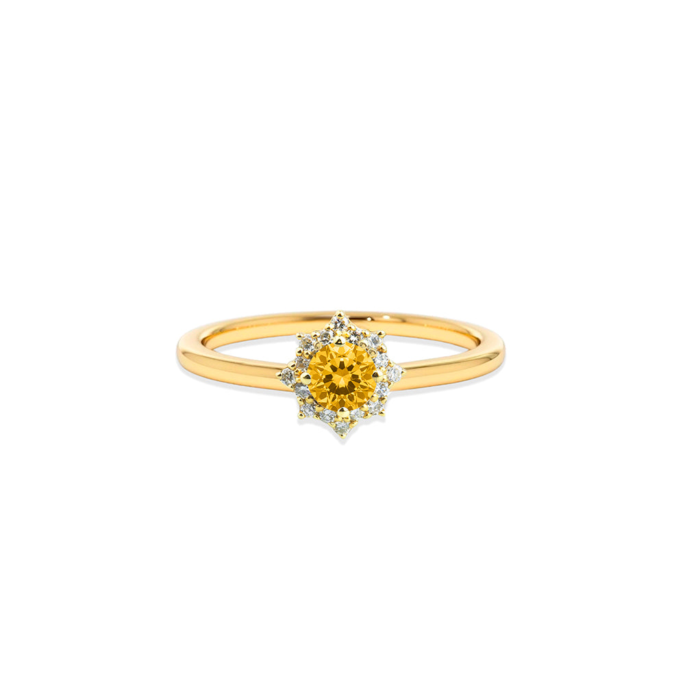 14K Gold Diamond Ring / Citrine Halo Ring