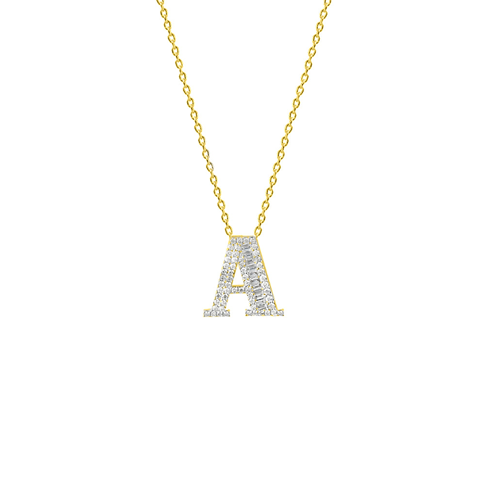14K Gold Diamond Initial A Necklace