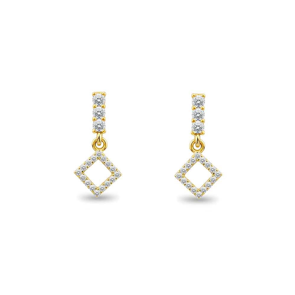 14K Gold Diamond Square Earrings