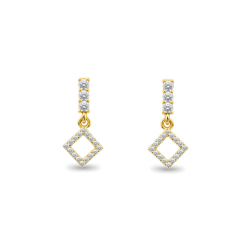 14K Gold Diamond Square Earrings