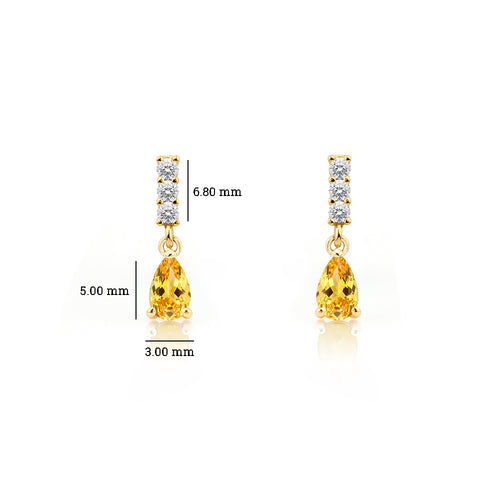 14K Gold Citrine Drop Earrings
