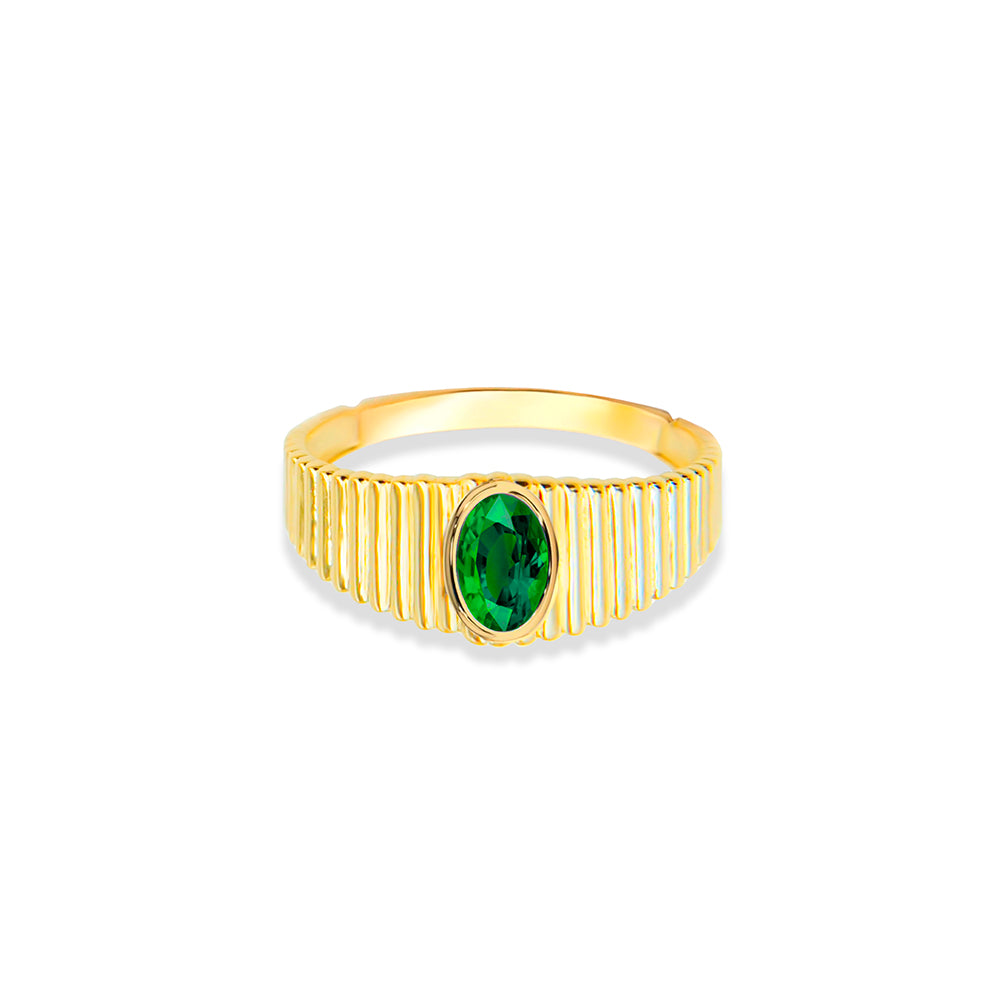 14K Gold Oval Cut Emerald Ring