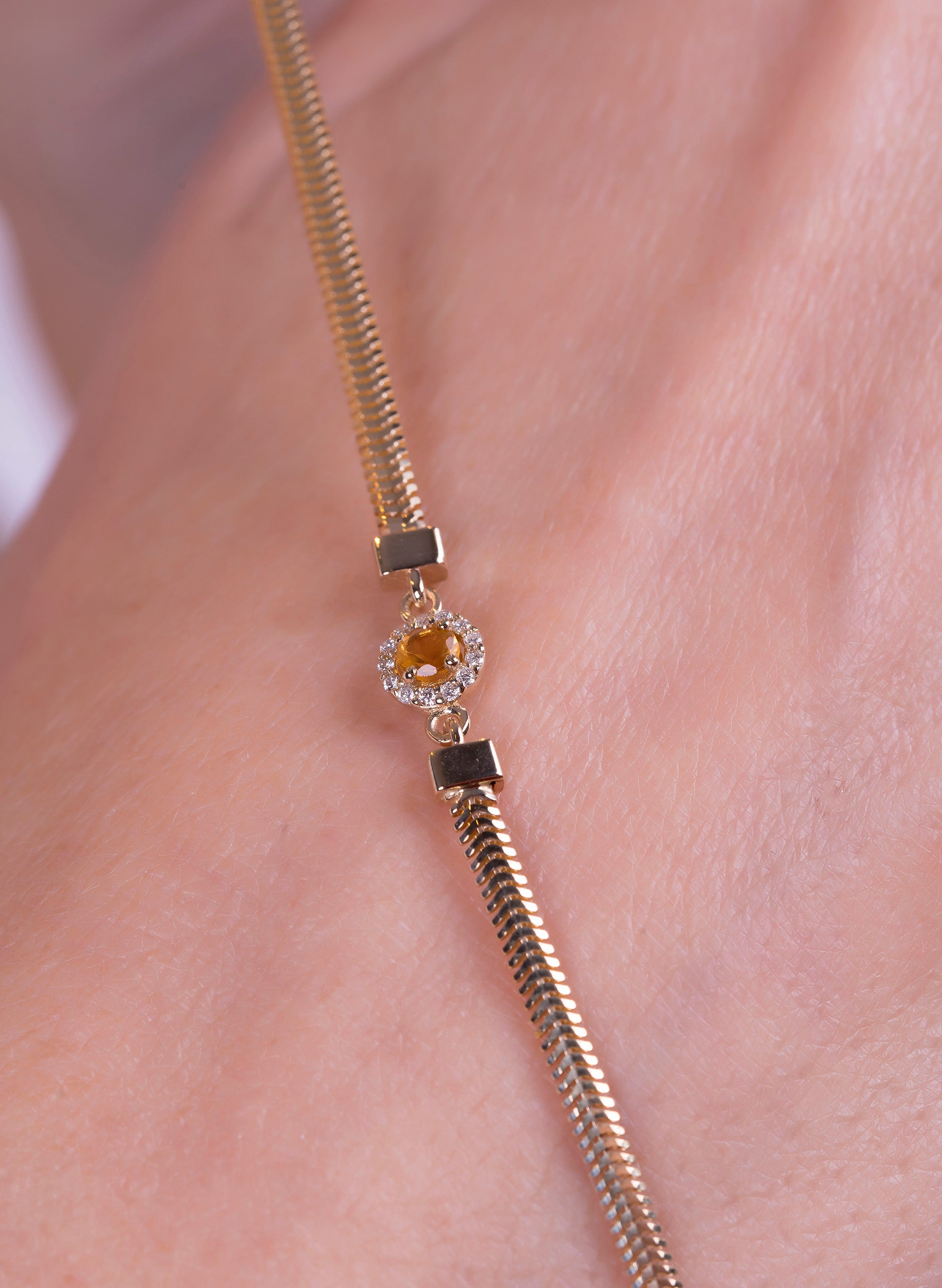 14K Gold Round Citrine Bracelet / Yellow Gemstone Bracelet