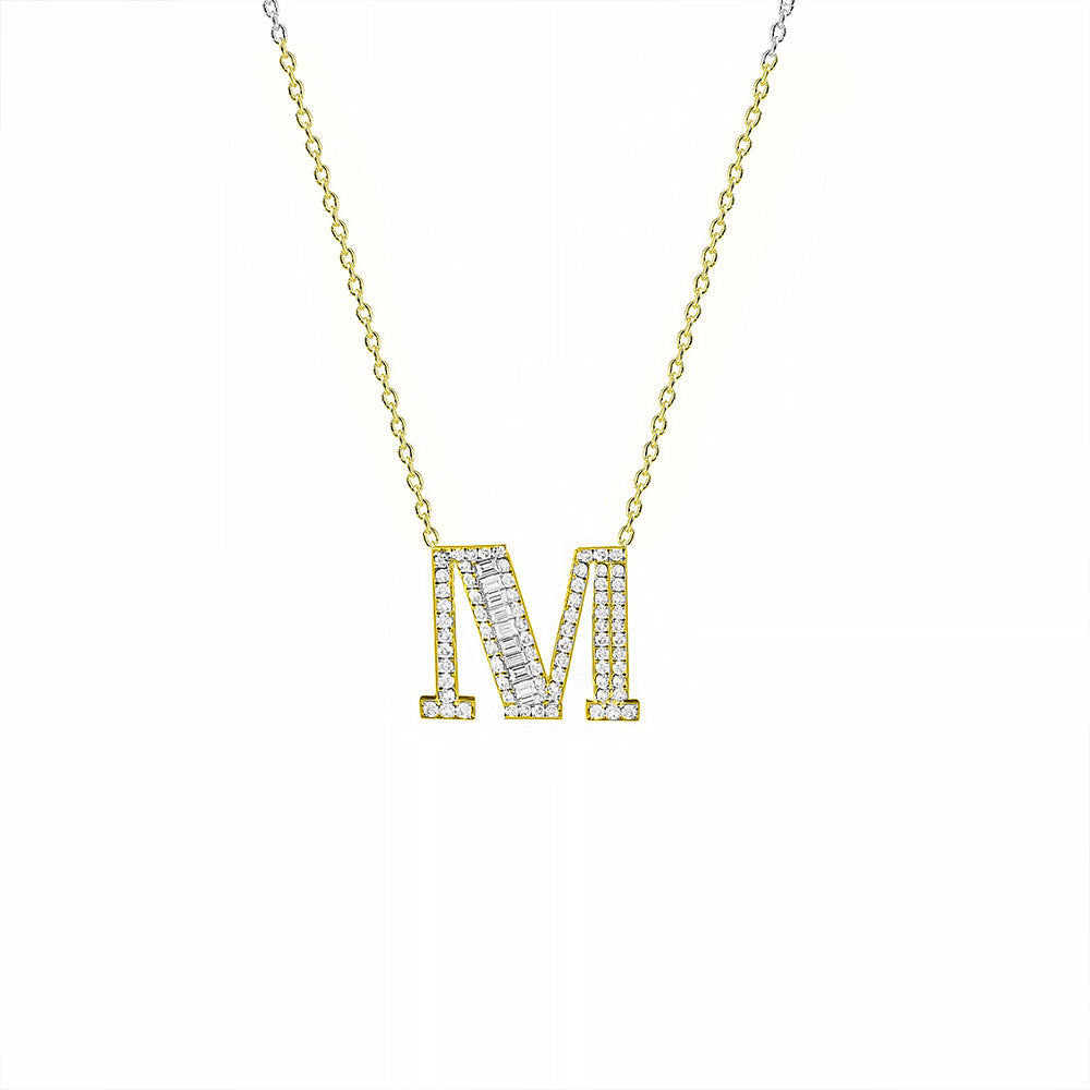 14K Gold Diamond Initial M Necklace