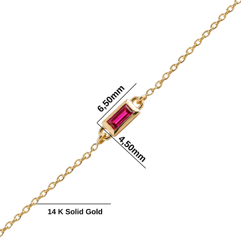 14K Gold Baguette Ruby Bracelet