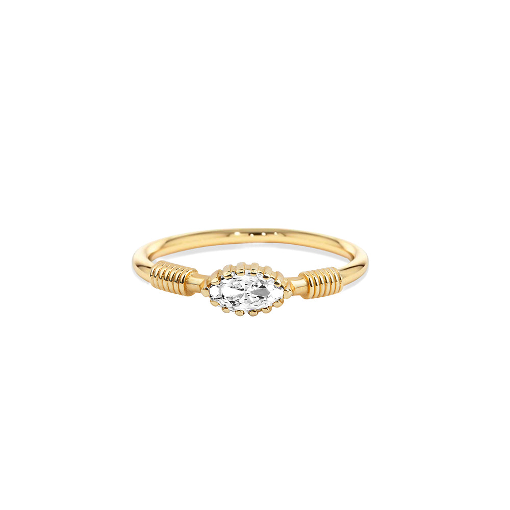 14K Gold White Sapphire Ring / Anniversary Gift