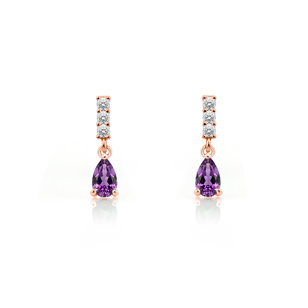 14K Gold Amethyst Drop Earrings