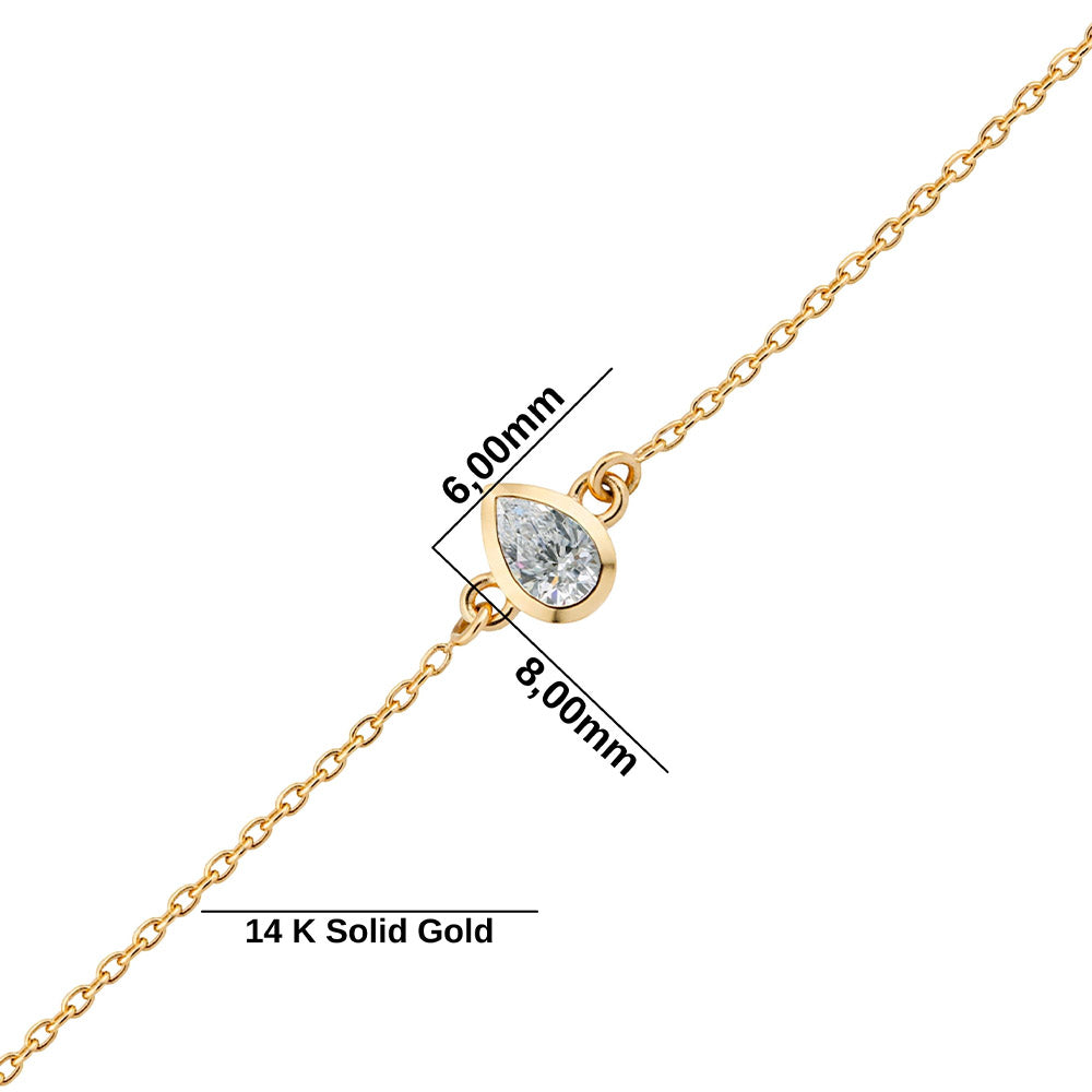 14K Gold White Sapphire Bracelet, Pear Cut Bracelet
