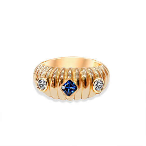 14K Gold Natural Sapphire Dome Ring