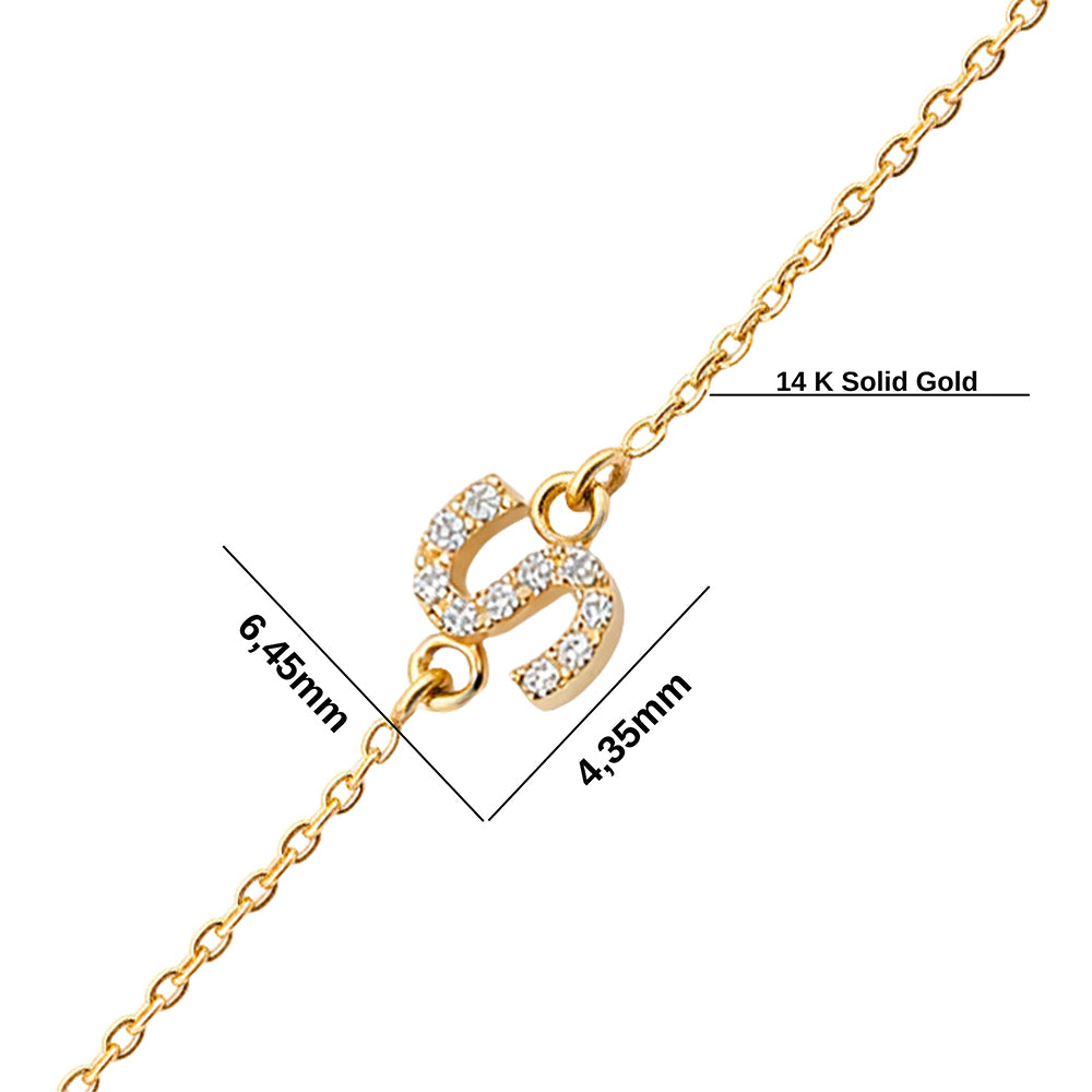 14K Gold Initial S Bracelet / Diamond Letter Bracelet