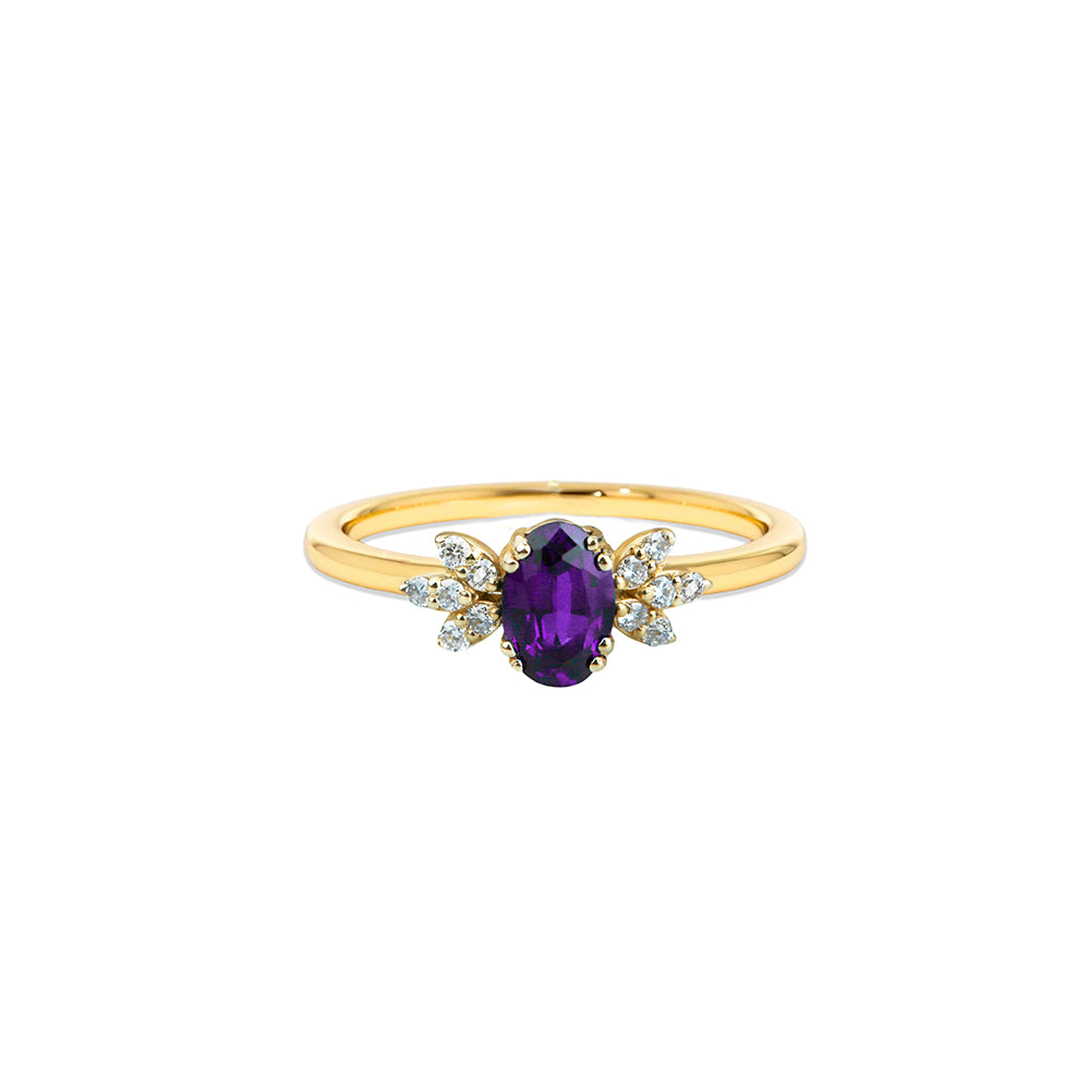 14K Gold Oval Amethyst Ring / Birthday Gift