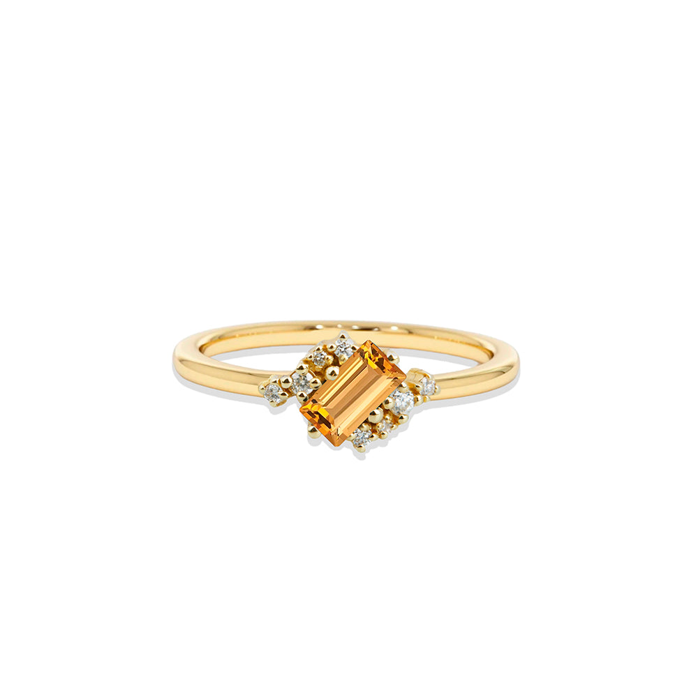 14K Gold Baguette Citrine Diamond Ring