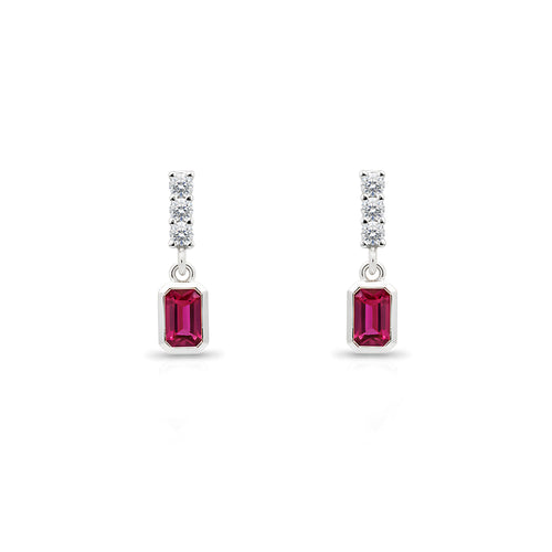 14K Gold Ruby Rectangular Earrings