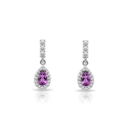 14K Gold Amethyst Pear Cut Earrings