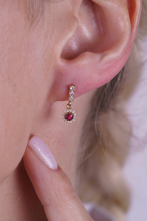 14K Gold Ruby Halo Earrings