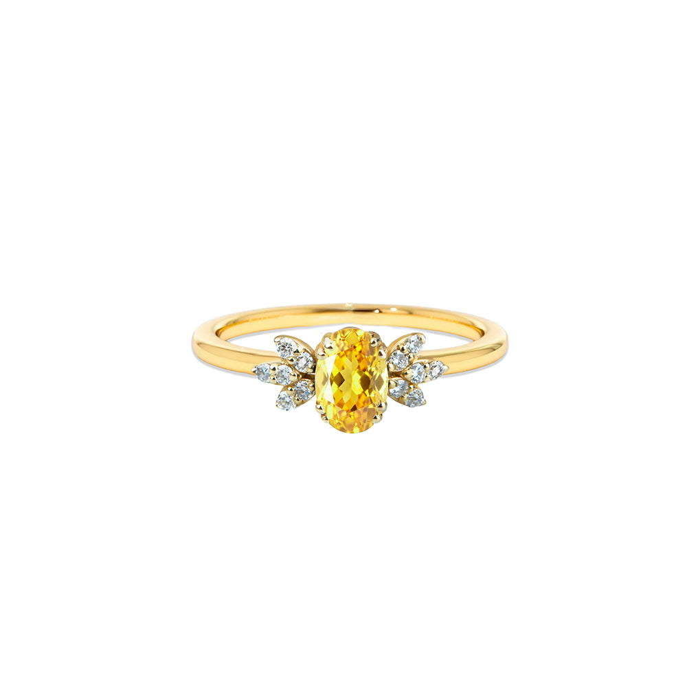 14K Gold Diamond Oval Citrine Ring