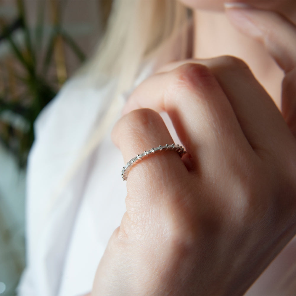 14K Gold Thin Baguette Diamond Band